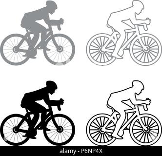 Cyclist on bike silhouette icon set grey black color I flat style simple image Stock Vector