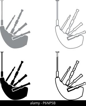 Bagpipes icon set grey black color I flat style simple image Stock Vector