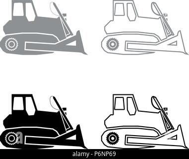 Bulldozer icon set grey black color I flat style simple image Stock Vector