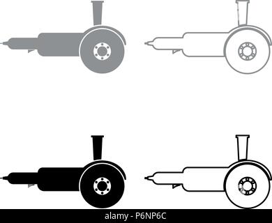 Bulgarian electric circular saw angle grinder with discs hand-held icon set grey black color I flat style simple image Stock Vector