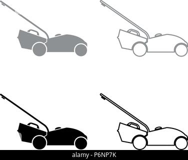 Lawn mower icon set grey black color I flat style simple image Stock Vector