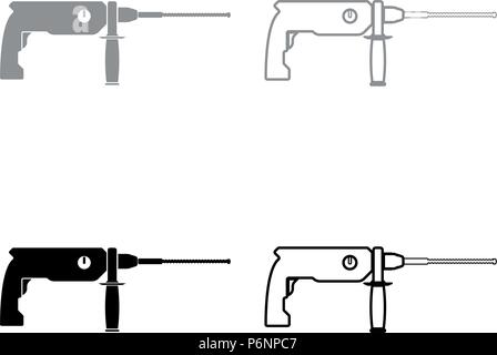 Rotary hammer demolition icon set grey black color I flat style simple image Stock Vector
