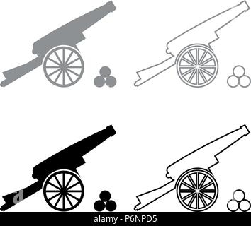 Medieval cannon firing cores icon set grey black color I flat style simple image Stock Vector