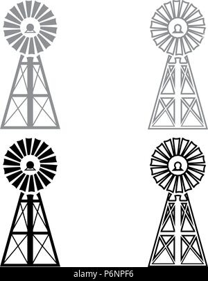 Wind turbine windmill classic american icon set grey black color I flat style simple image Stock Vector