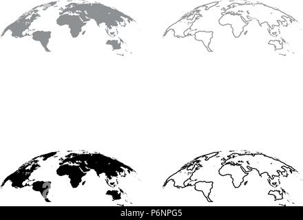Map of world 3d effect surface icon set grey black color I flat style simple image Stock Vector