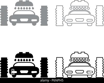 Car wash automatic icon set grey black color I flat style simple image Stock Vector