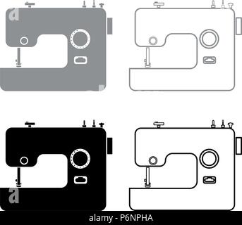 Sewing machine icon set grey black color I flat style simple image Stock Vector