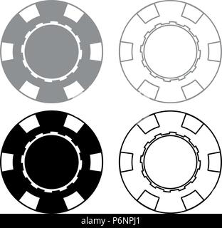 Casino chip icon set grey black color I flat style simple image Stock Vector
