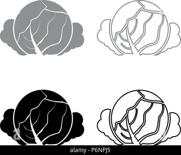 Cabbage icon set grey black color I flat style simple image Stock Vector