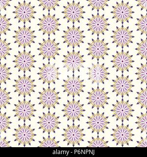 Purple modern flower and arrow and rhomboid shape seamless pattern. Graphic bloom pattern for fashionable or classic design Stock Vector