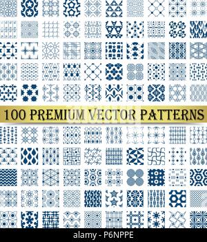 One hundred shape for cute, classic, retro or vintage design. Vector pattern such as star, line, rectangle, triangle, rhomboid, net, leaf, circle, flo Stock Vector