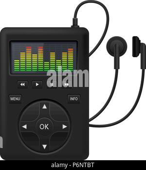 Audio player. Music device with headphones Stock Vector