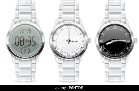 Men wrist watch. 3d set Stock Vector