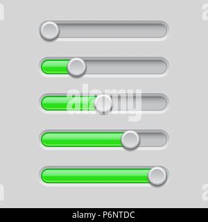 Slider bars. Gray green volume level console Stock Vector