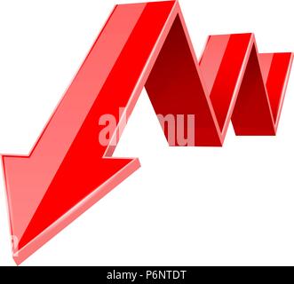 Red down arrow. Financial statistic 3d symbol Stock Vector