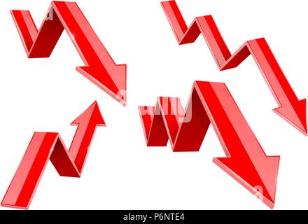 Red down arrows. Financial statistic 3d symbols Stock Vector