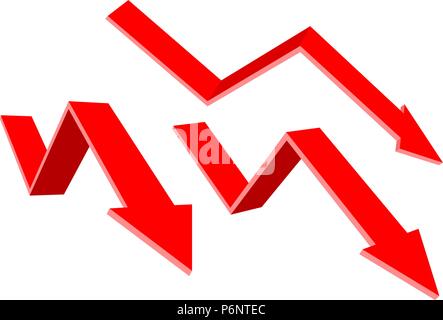Red financial down moving arrows. Falling trend Stock Vector