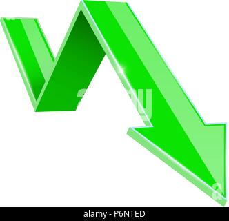 Green 3d down arrow. Financial graph Stock Vector