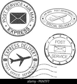 Postmarks. Black ink round postal stamps Stock Vector