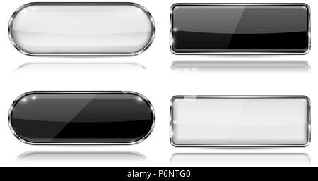 Black and white set of glass buttons with metal frame Stock Vector