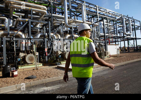 Concave mirror technology of the solar power plant "La Risca" near Badajoz Extremadura in Spain. Stock Photo