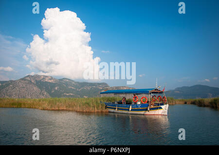 Dalyan, Turkey - June 20, 2018:  Lycian rock cut tombs of Kaunos (Dalyan) Stock Photo