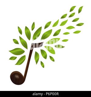 Music note with green tree leaves, concept illustration of musical symbol and nature decoration. EPS10 vector. Stock Vector