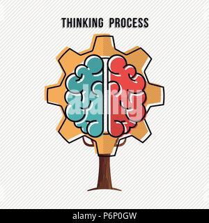 Thinking process concept illustration with human brain and gear wheel design, development of ideas in business. EPS10 vector. Stock Vector