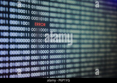 red error message on order binary code background. number one and zero in pattern. on blue background. Stock Photo