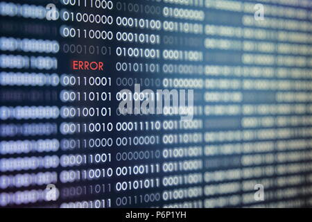 red error message on order binary code background. number one and zero in pattern. on blue background. Stock Photo