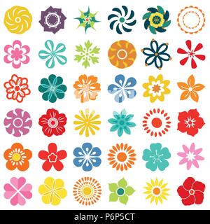 Set of Flowers isolated on white background, Set of colourful floral icon - Flat Vector Illustration. Stock Vector