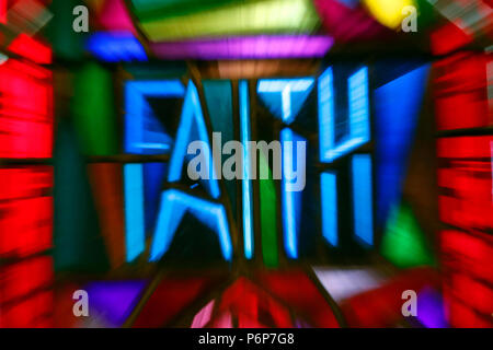 The church of the Holy Trinity.   Stained glass window.  Charity.  Geneva. Switzerland. Stock Photo