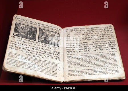 Jewish Museum of Switzerland. Basel.  Haggadah. A Jewish text that sets forth the order of the Passover Seder. Stock Photo