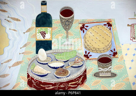 Jewish Museum of Switzerland. Basel.  A table set up for a Passover Seder. Stock Photo