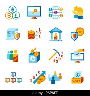 Digital vector crypto democracy and security icons set infographics Stock Vector
