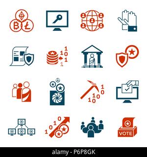 Digital vector crypto democracy and security icons set infographics Stock Vector