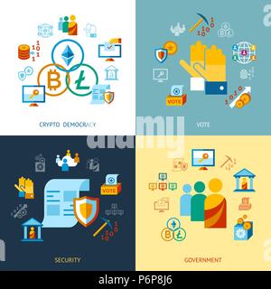 Digital vector crypto democracy and security icons set infographics Stock Vector