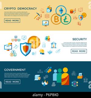 Digital vector crypto democracy and security icons set infographics Stock Vector
