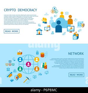 Digital vector crypto democracy and security icons set infographics Stock Vector