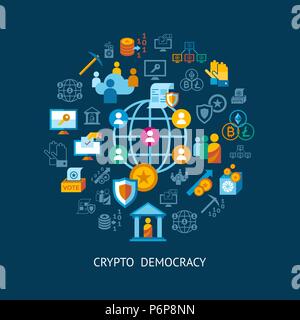 Digital vector crypto democracy and security icons set infographics Stock Vector