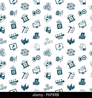 Digital vector crypto democracy and security icons set, seamless pattern Stock Vector
