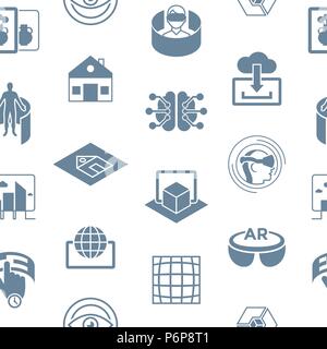 Digital vector augmented and virtual reality icons set, seamless pattern Stock Vector