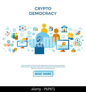Digital vector crypto democracy and security icons set infographics Stock Vector