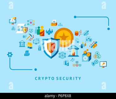 Digital vector crypto democracy and security icons set infographics Stock Vector