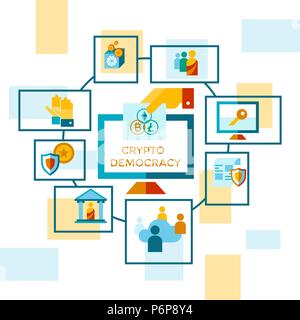 Digital vector crypto democracy and security icons set infographics Stock Vector