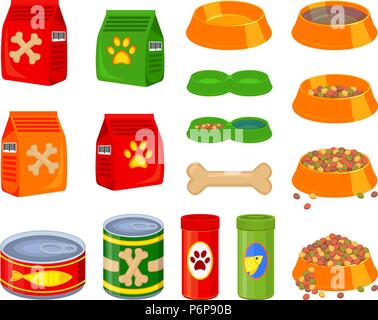 16 colorful cartoon pet food elements set Stock Vector