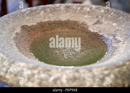 Saint-Jacques church.  Holy water font. Sallanches. France. Stock Photo