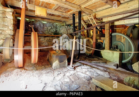 Interior of historic watermill Stock Photo