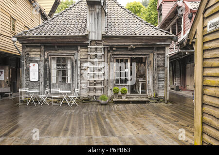 Old Hanseatic buildings of Bryggen in Bergen, Norway, inner view, Bellsgarden or Bellgarden Stock Photo