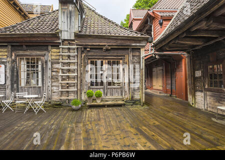 Old Hanseatic buildings of Bryggen in Bergen, Norway, inner view, Bellsgarden or Bellgarden Stock Photo